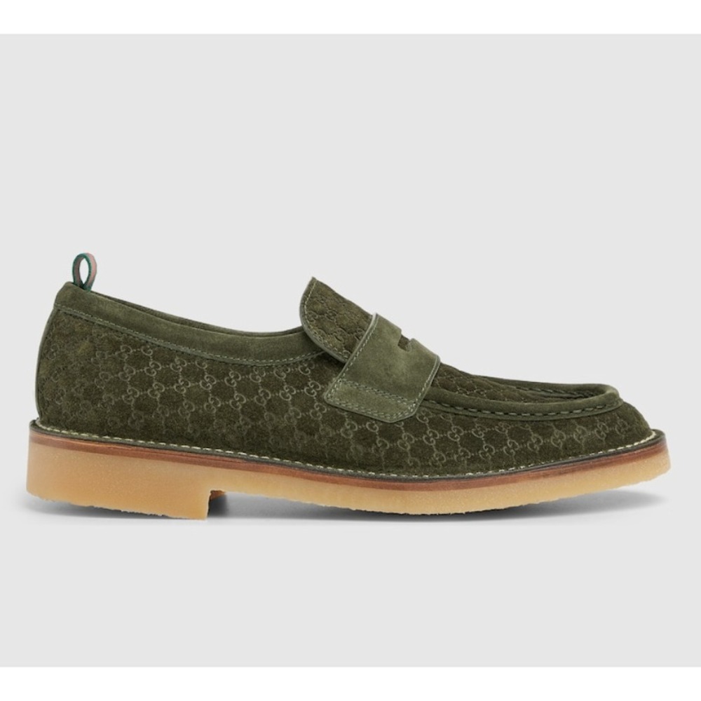 Gucci Mens GG Monogram Suede Crepe Sole Loafers Green 651289 UK 9.5
